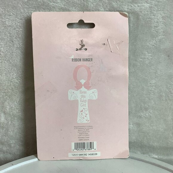 Bless This Baby Girl Nursery Cross By C.R. Gibson Pink Ribbon Hanger NEW - Picture 2 of 4